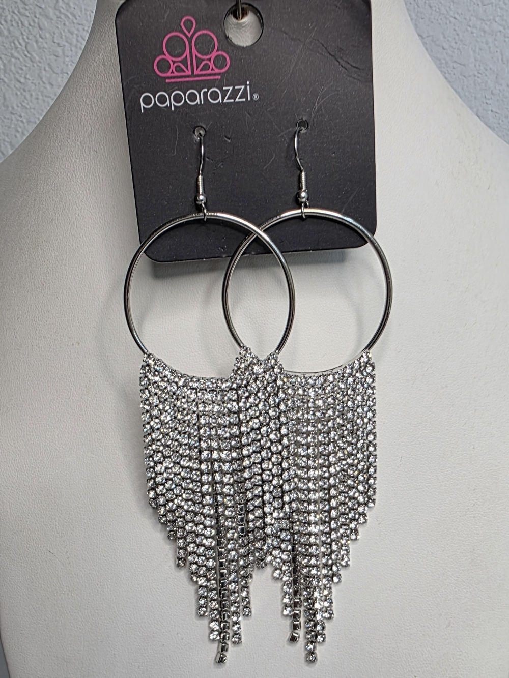 paparazzi Silver Rhinestone Fringe Hoop Earrings